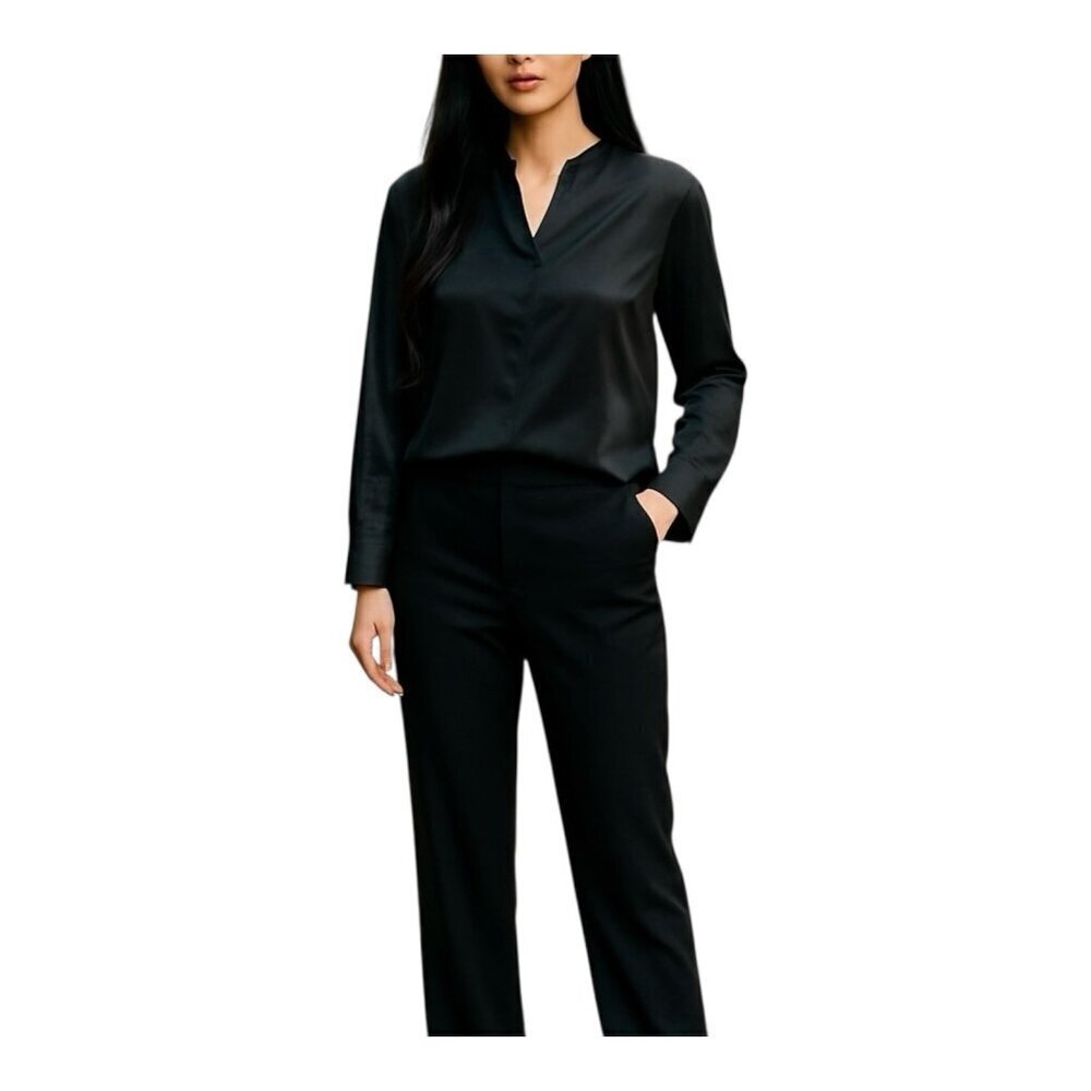 Talbots Long Sleeve Black Silk Blouse Size 6 V-neck Button Cuffs Business Office